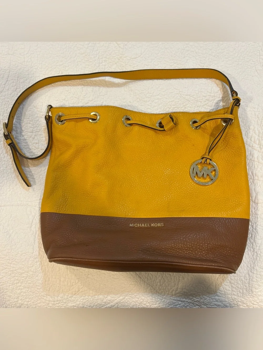 Michael Kors Yellow and Brown Leather Shoulder Bag